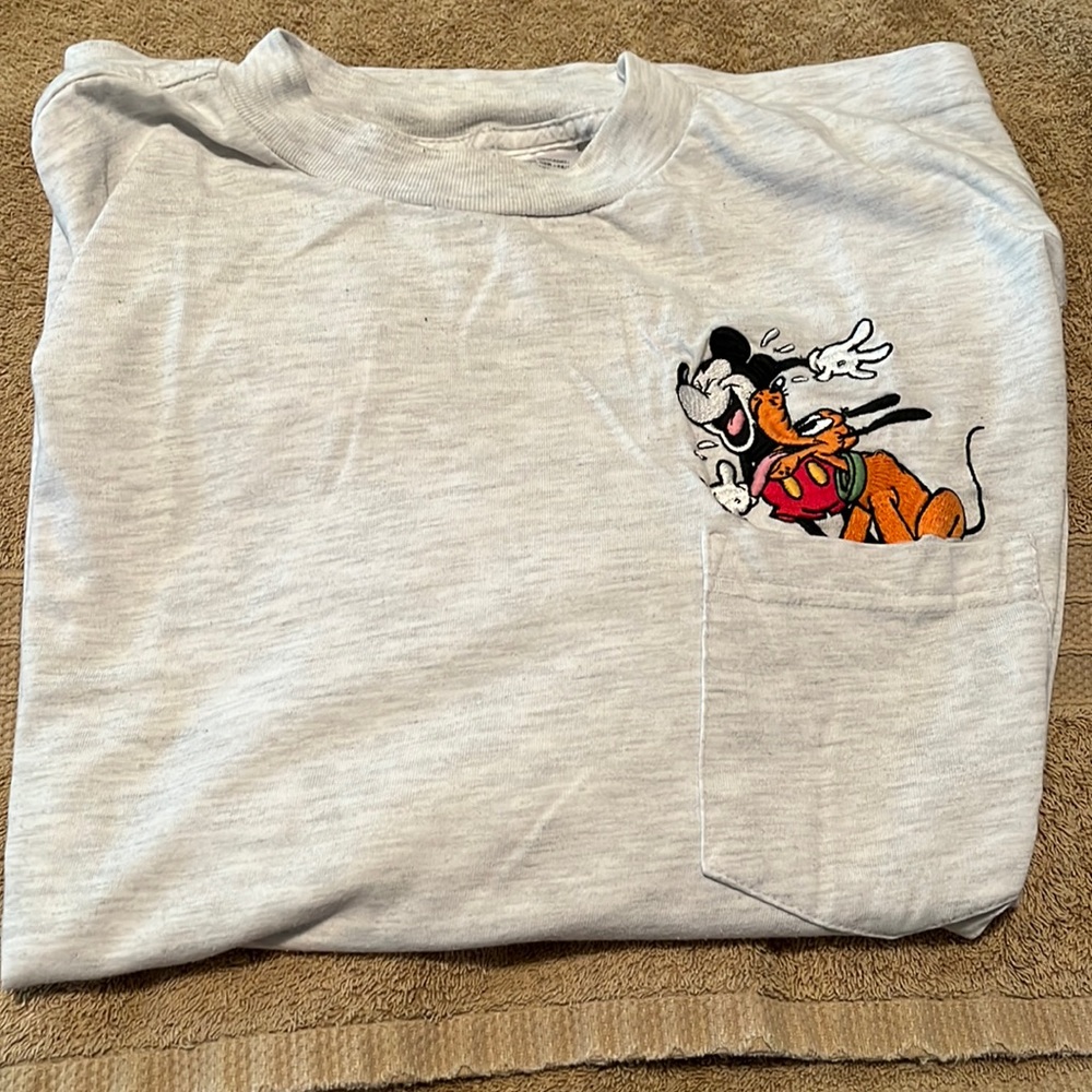 Disney Mens Medium Grey Embroidered Long Sleeve Shirt